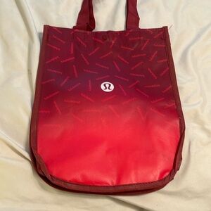 NEW small lululemon red white shopping bag handles reusable with snap closure